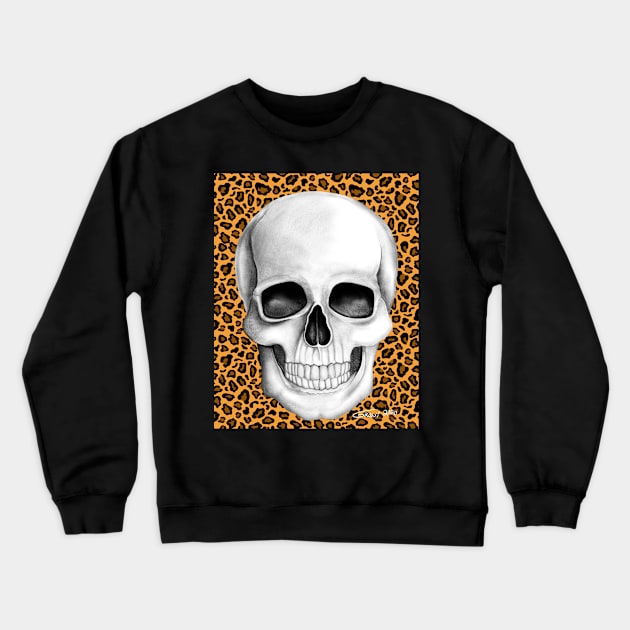 Skull (On Leopard Print Background) Crewneck Sweatshirt by GDGCreations